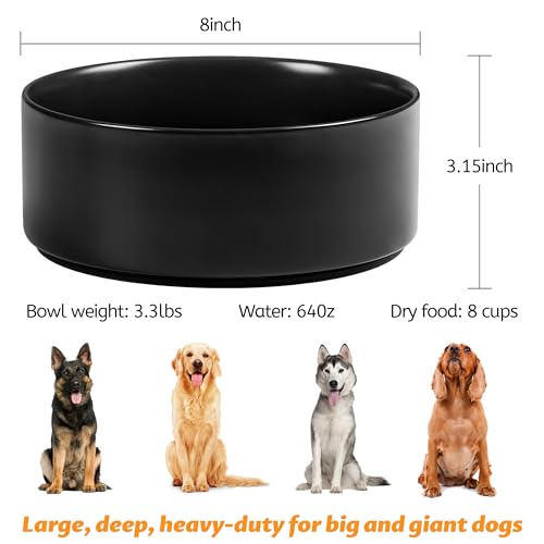 Kitwinney Large Dog Bowls, Non Slip Heavy Ceramic Dog Food and Water Bowl with Silicone Base, 8" Pet Feeding Bowl for Small, Medium, and Big Dogs (Black, 8 Inches) - Image 2