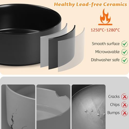 Kitwinney Large Dog Bowls, Non Slip Heavy Ceramic Dog Food and Water Bowl with Silicone Base, 8" Pet Feeding Bowl for Small, Medium, and Big Dogs (Black, 8 Inches) - Image 5