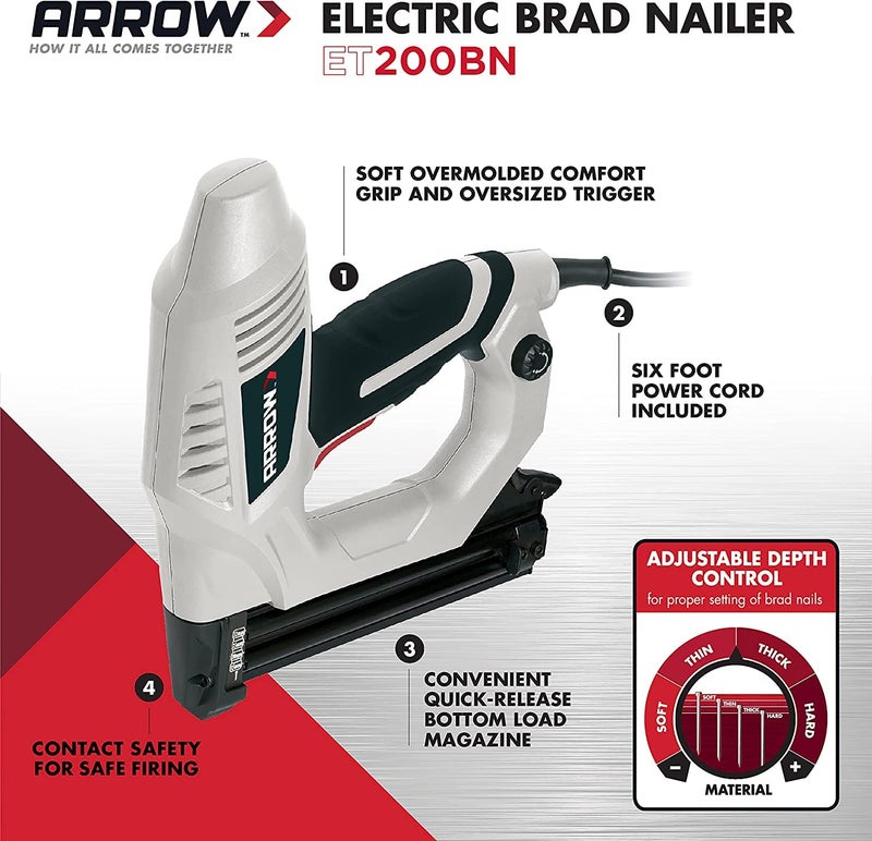 Arrow Fastener Arrow ET200BN Heavy Duty Electric Brad Nailer, Professional Nail Gun for Trim, Picture Frames, Crafts, Fencing, Uses Brad Nails in 5/8-Inch, 3/4-Inch, 1-Inch, and 1-1/4-Inch - Image 2