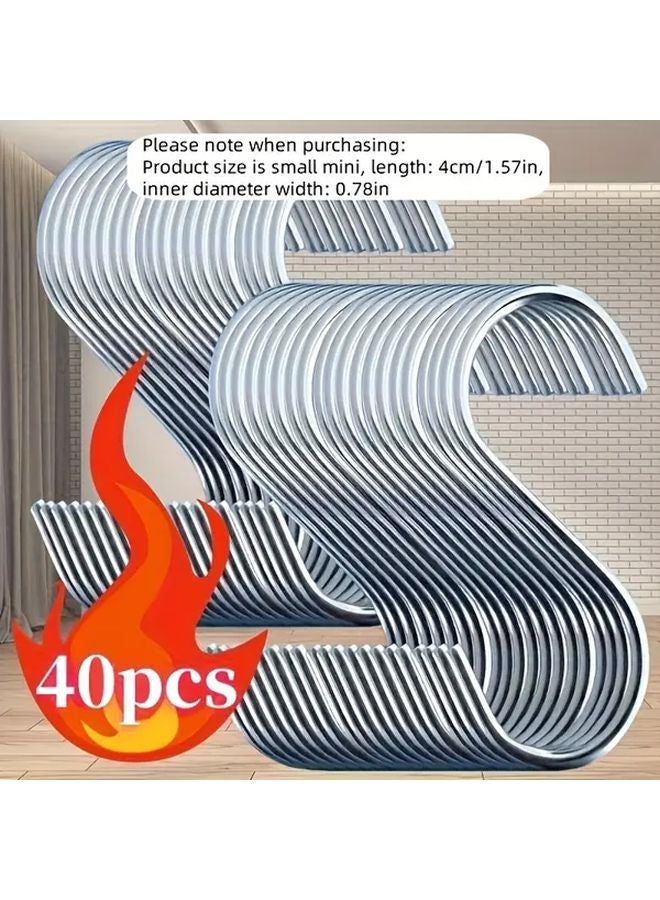 40 قطعة من خطاطيف S الفضية متينة مضادة للانزلاق تركيب حائطي للمطبخ خزانة الملابس الحديقة - Image 1