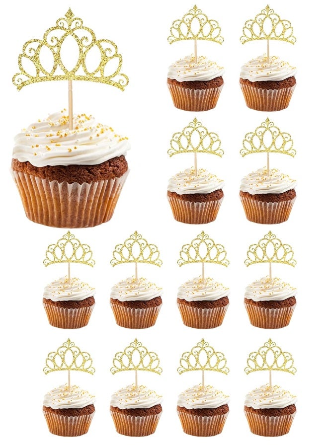 12PCS Glitter Crown Cupcake Toppers, Princess Theme Party Cake Decorations - Image 1