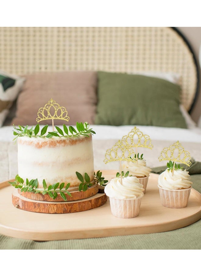 12PCS Glitter Crown Cupcake Toppers, Princess Theme Party Cake Decorations - Image 3