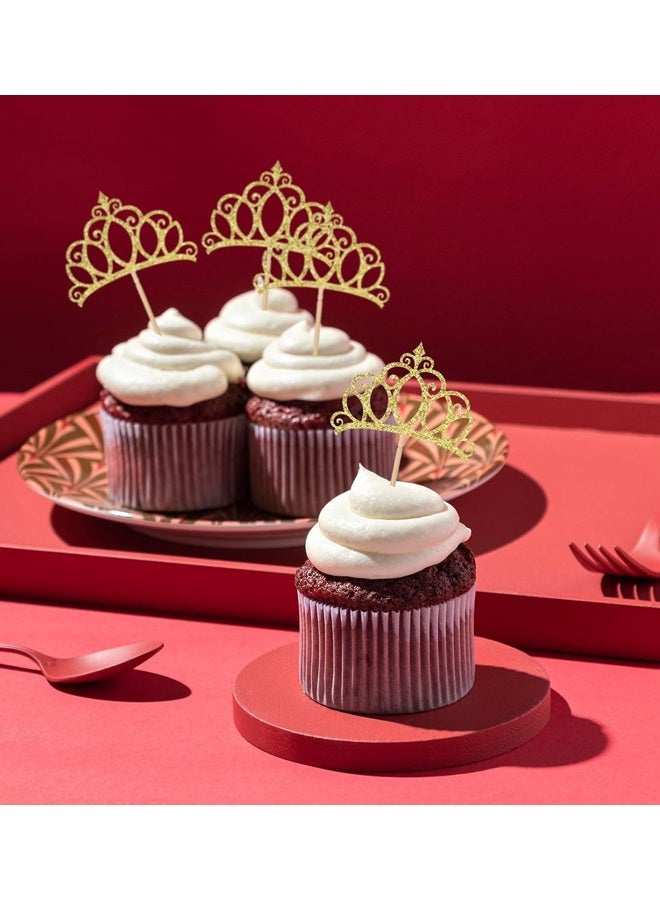 12PCS Glitter Crown Cupcake Toppers, Princess Theme Party Cake Decorations - Image 4