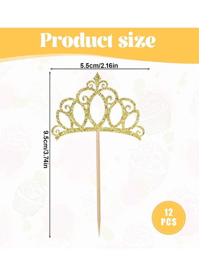 12PCS Glitter Crown Cupcake Toppers, Princess Theme Party Cake Decorations - Image 2