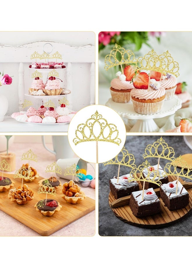 12PCS Glitter Crown Cupcake Toppers, Princess Theme Party Cake Decorations - Image 5