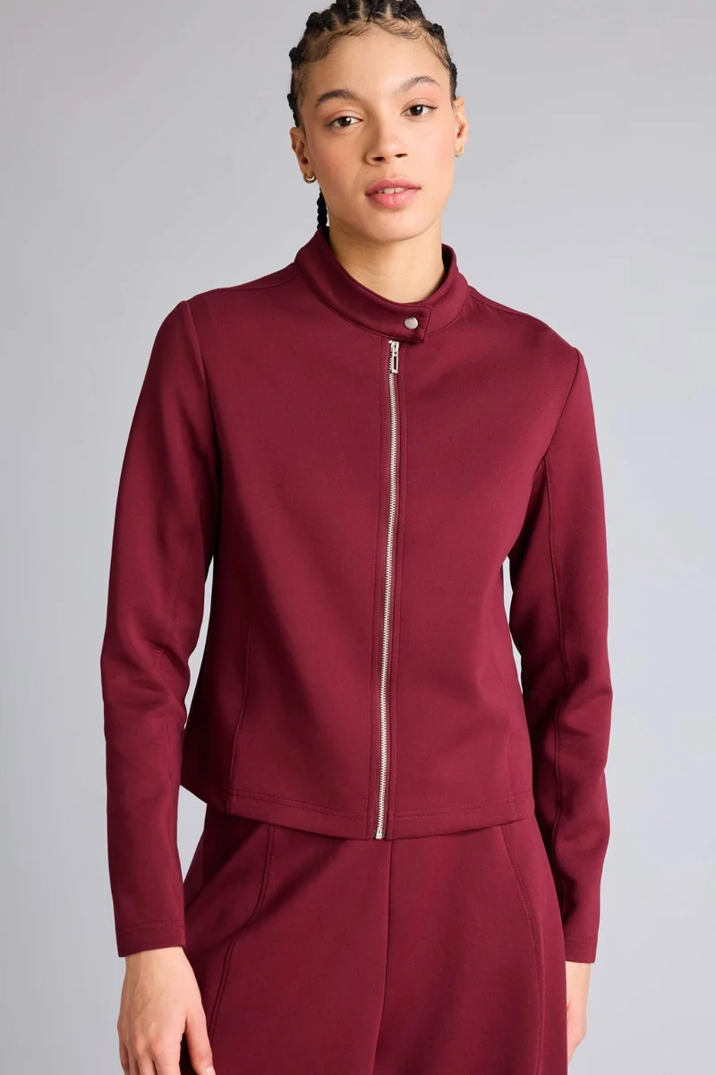 ديفاكتو Standard Fit High Neck Scuba Fabric Cardigan