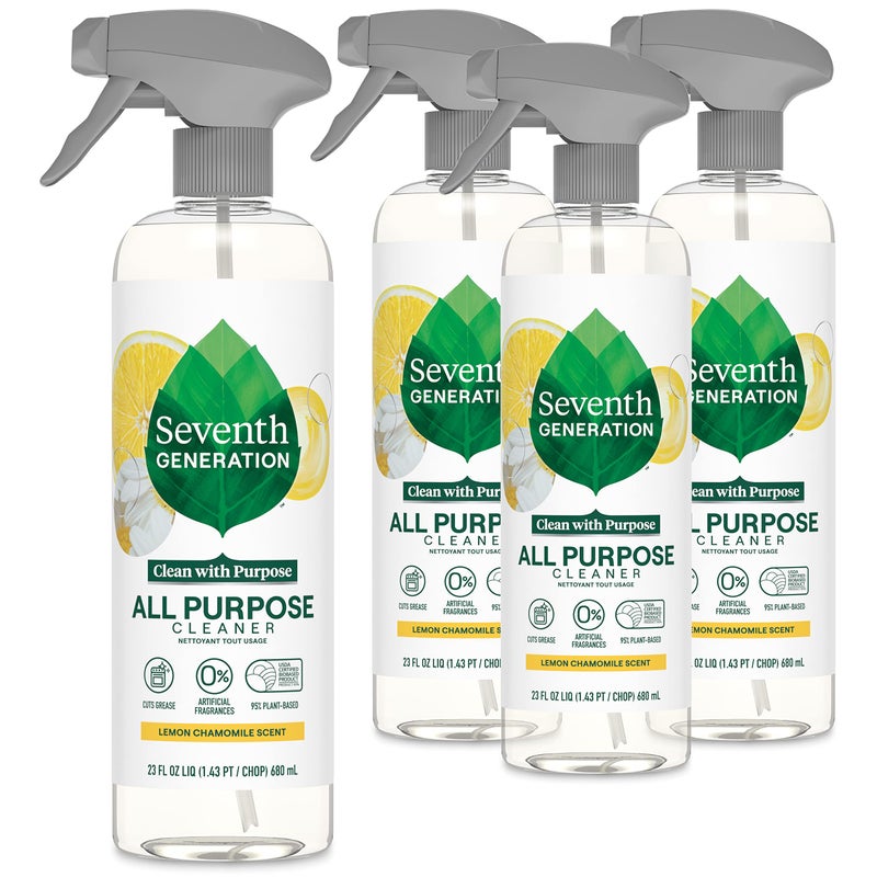 Seventh Generation All Purpose Cleaning Spray Surface Cleaner Lemon Chamomile scent Cuts Grease 23 oz, Pack of 4 - Image 1