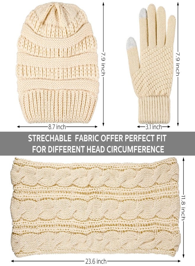 JaGely 9 Pcs Women Hats Gloves Scarf Set Winter Knit Beanie Hat Touchscreen Gloves and Scarf Knit Set Gifts for Men Women (Black, Gray, Beige) - Image 2