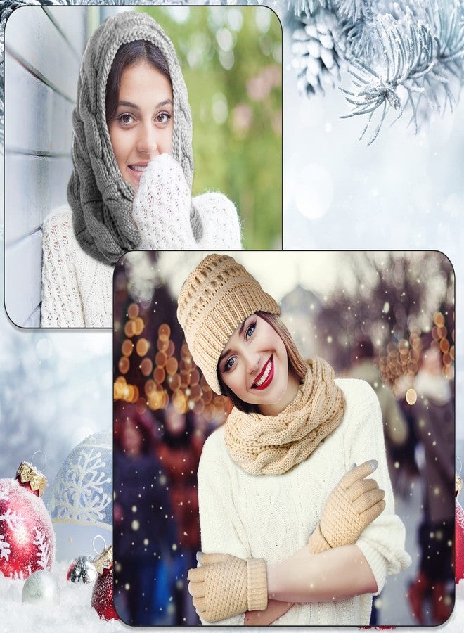 JaGely 9 Pcs Women Hats Gloves Scarf Set Winter Knit Beanie Hat Touchscreen Gloves and Scarf Knit Set Gifts for Men Women (Black, Gray, Beige) - Image 4