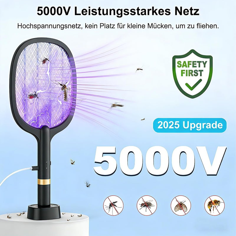 YOUBST Electric Electric Fly Swatter 5000 V, Extra Strong Electric Fly Swatter, 2-in-1 USB Type-C Electric Mosquito Swatter with Battery Rechargeable & UV Light Trap for Mosquitoes, Flies, Wasps - Image 2