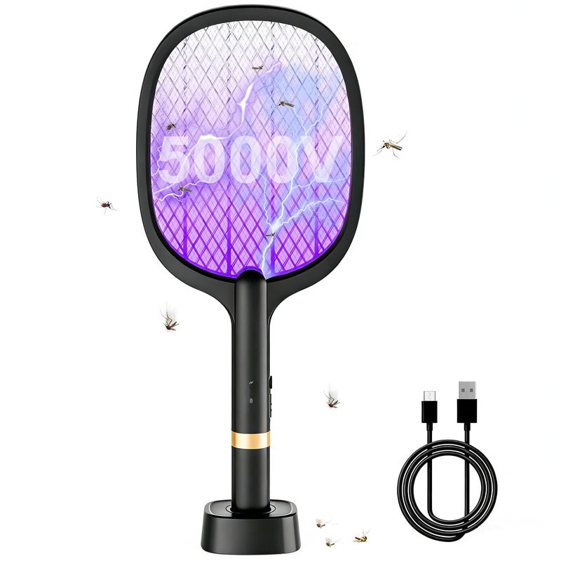 YOUBST Electric Electric Fly Swatter 5000 V, Extra Strong Electric Fly Swatter, 2-in-1 USB Type-C Electric Mosquito Swatter with Battery Rechargeable & UV Light Trap for Mosquitoes, Flies, Wasps - Image 1