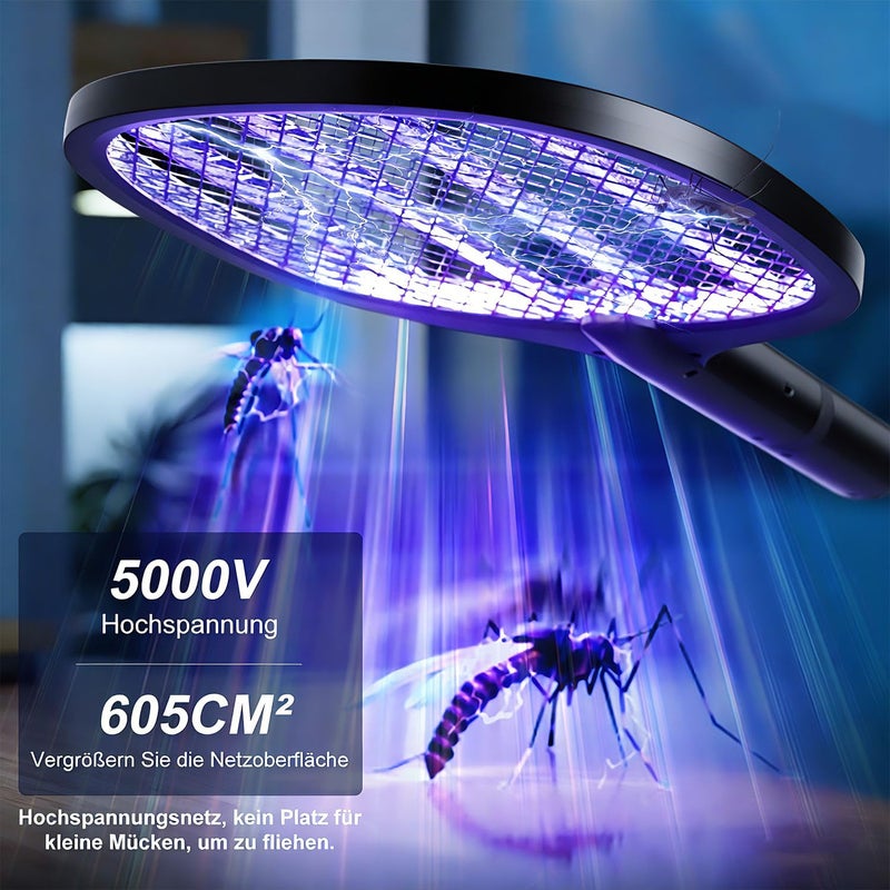 YOUBST Electric Electric Fly Swatter 5000 V, Extra Strong Electric Fly Swatter, 2-in-1 USB Type-C Electric Mosquito Swatter with Battery Rechargeable & UV Light Trap for Mosquitoes, Flies, Wasps - Image 3