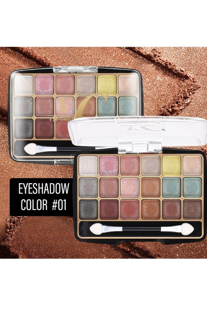 v c Eyeshadow Palettes, Palette Contouring Eye Shadow Pallets for Women, 18 Colors Glitter Pressed Eyeshadow Powder Color 01 - Image 2