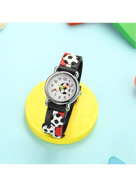 Red black striped kids watch with football pattern silicone strap suitable for all ages kids gift watches