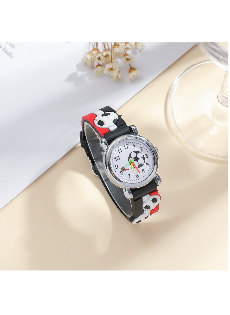 Generic - Red black striped kids watch with football pattern silicone strap suitable for all ages kids gift watches - Image 1