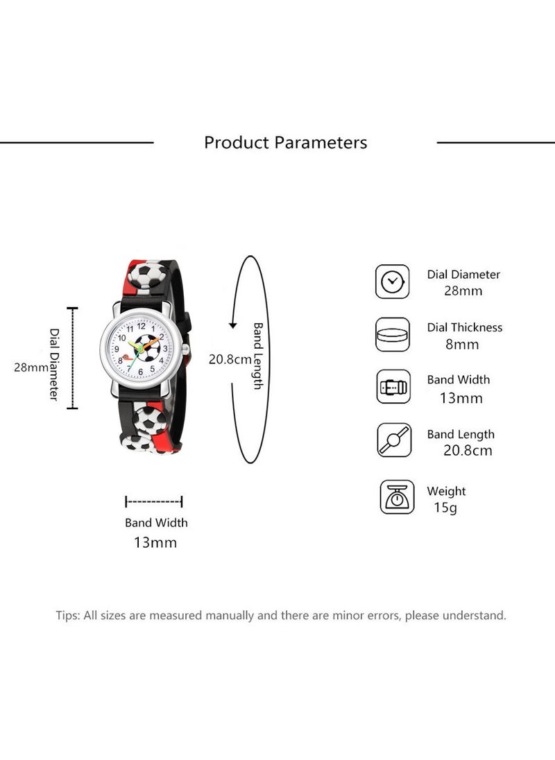 Generic - Red black striped kids watch with football pattern silicone strap suitable for all ages kids gift watches - Image 1