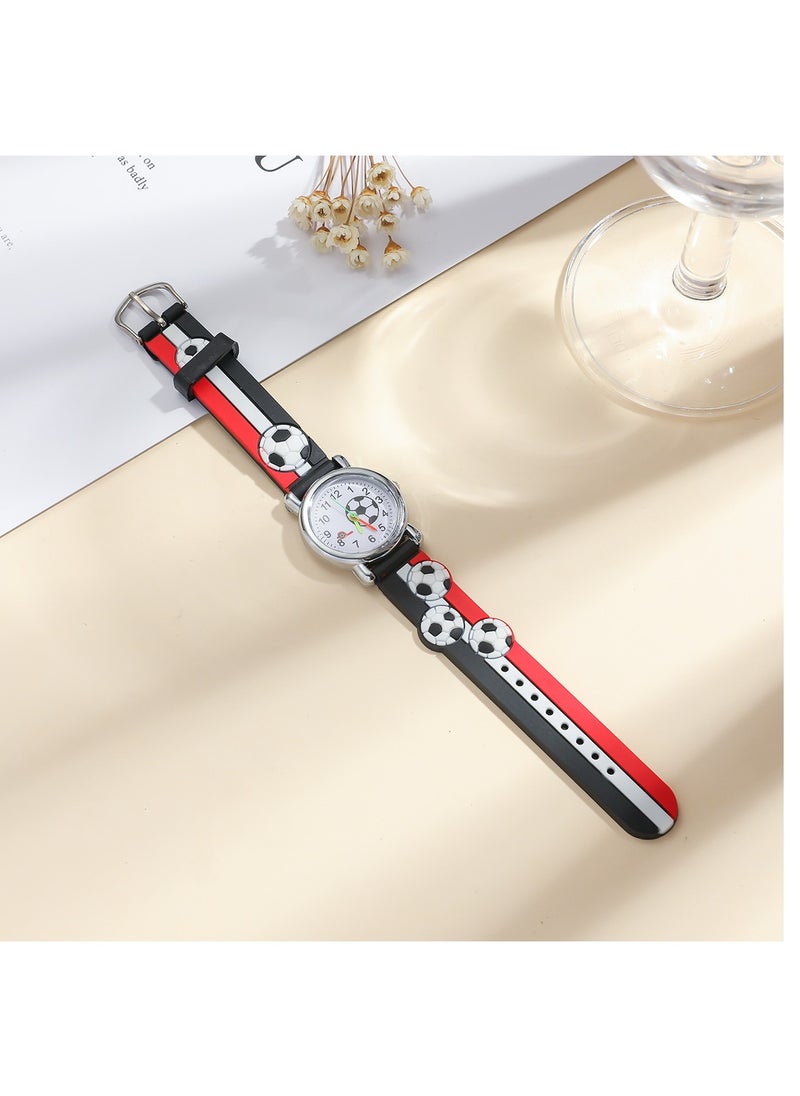 Generic - Red black striped kids watch with football pattern silicone strap suitable for all ages kids gift watches - Image 1