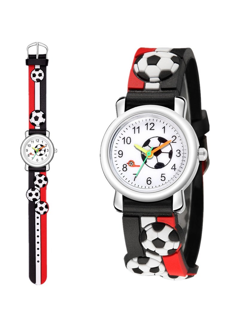 Generic - Red black striped kids watch with football pattern silicone strap suitable for all ages kids gift watches - Image 1