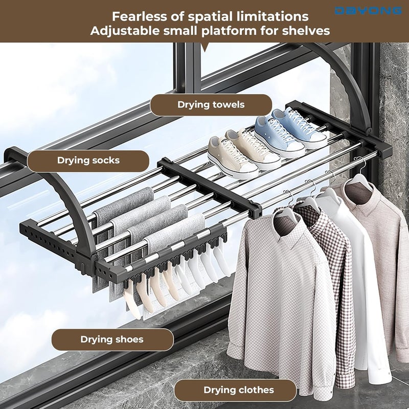 DAYONG Portable Clothes Drying Rack,Clothes Hanging for Balcony,Windowsill and Guardrail,Laundry Rack Door Hanger Rod for Indoor Outdoor for Towels, Lingerie, Hosiery,Shoes (Telescopic 51-90cm) - Image 4