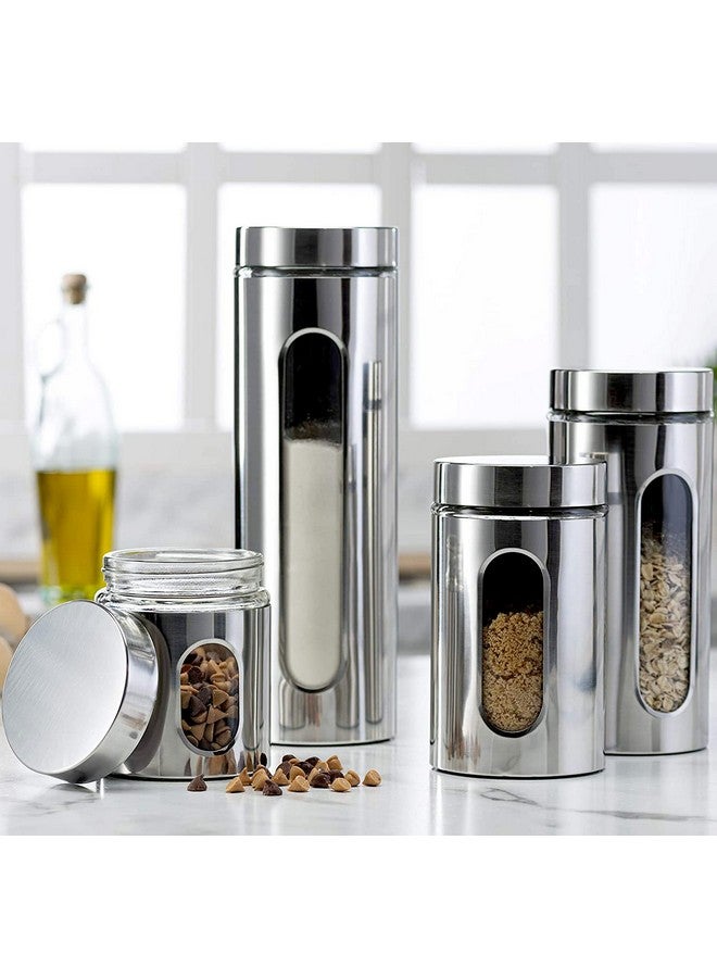 Le'raze Quality 4pc Stainless Steel Canister Set for Kitchen Counter with Glass Window & Airtight Lids, Food Storage Containers, Pantry Storage & Organization Set for Coffee, Flour, Pasta, Rice, Spices, Herbs  - Image 1