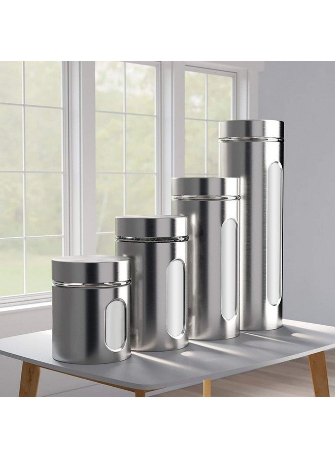 Le'raze Quality 4pc Stainless Steel Canister Set for Kitchen Counter with Glass Window & Airtight Lids, Food Storage Containers, Pantry Storage & Organization Set for Coffee, Flour, Pasta, Rice, Spices, Herbs  - Image 3
