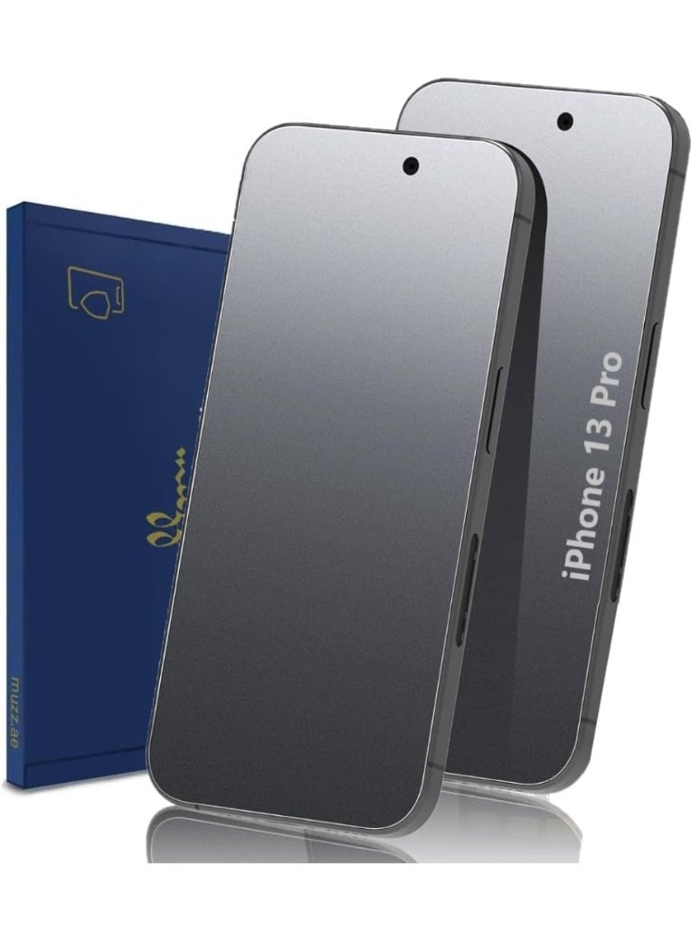 Muzz حماية شاشة غير لامعة شفافة 2 عبوة لجهاز آيفون 13 برو، مضادة للتوهج، مضادة للانعكاس، مضادة لبصمات الأصابع، ناعمة كالسيلك، زجاج مقسى 9H لعشاق الألعاب (آيفون 13 برو) - Image 1