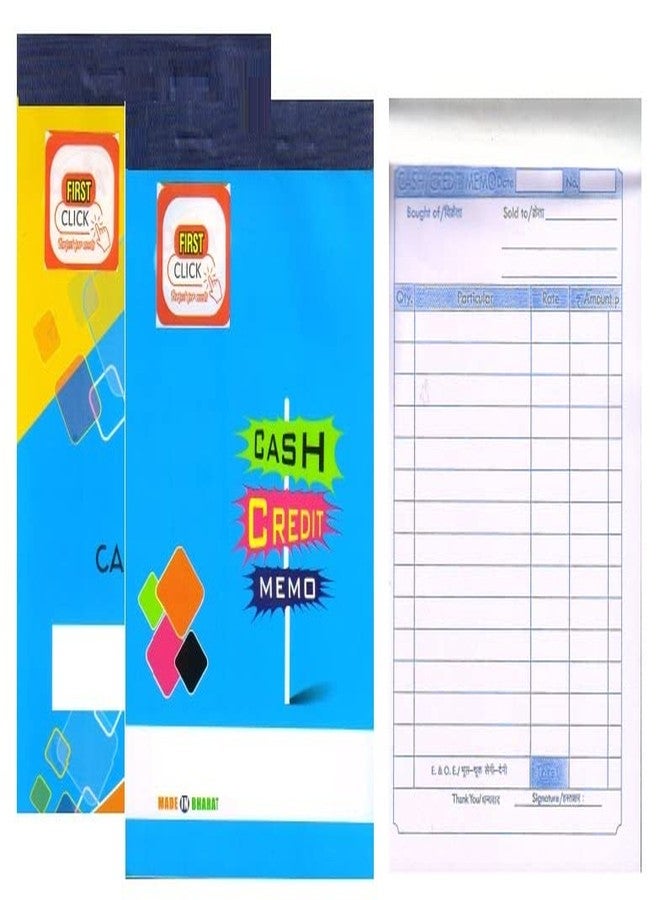 FIRST CLICK Cash Memo Credit Memos 100 Sheets 2 Booklet (100 Printed Format + 100 Plain Sheet in 1 Booklet) Size-16.5X10 cm - Image 1