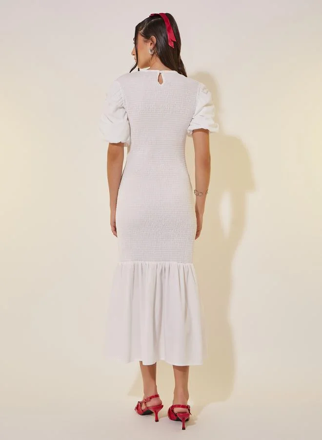 Take Two Smocked Puff-Sleeve Dress