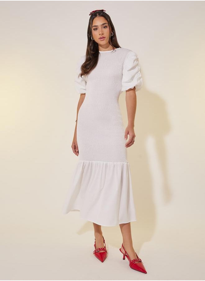 Take Two Smocked Puff-Sleeve Dress  - Image 1