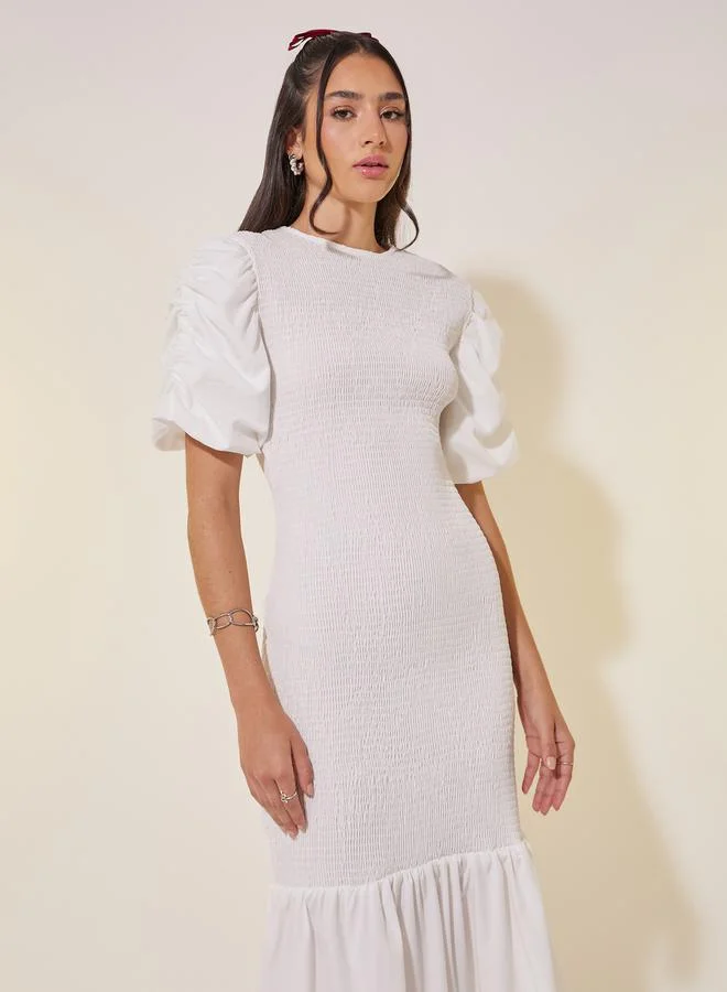 Take Two Smocked Puff-Sleeve Dress