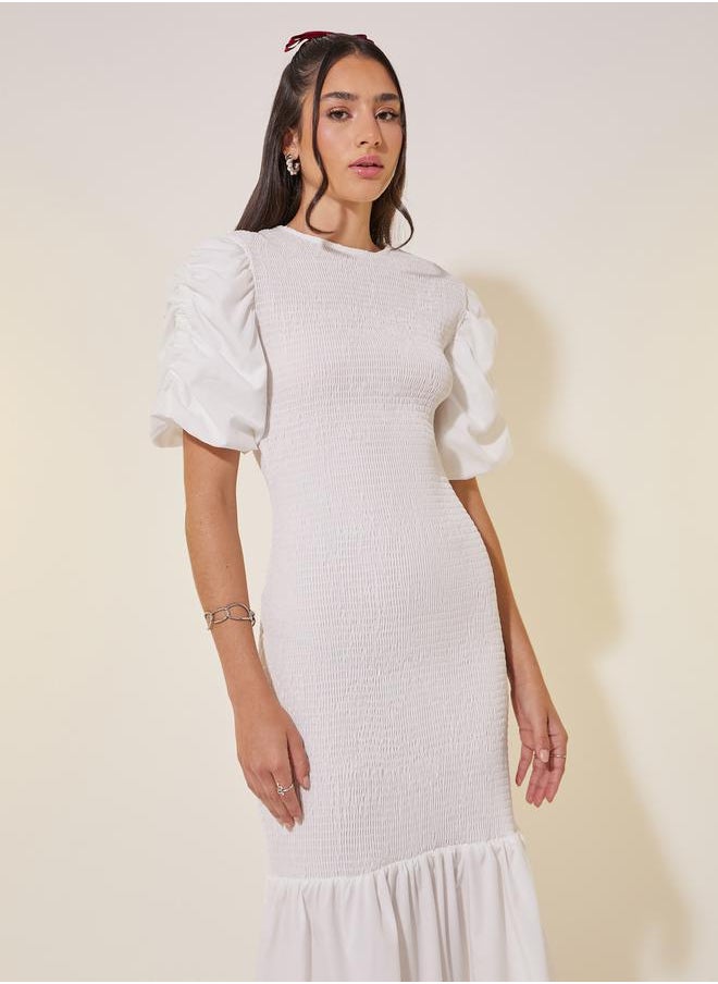 Take Two Smocked Puff-Sleeve Dress  - Image 3
