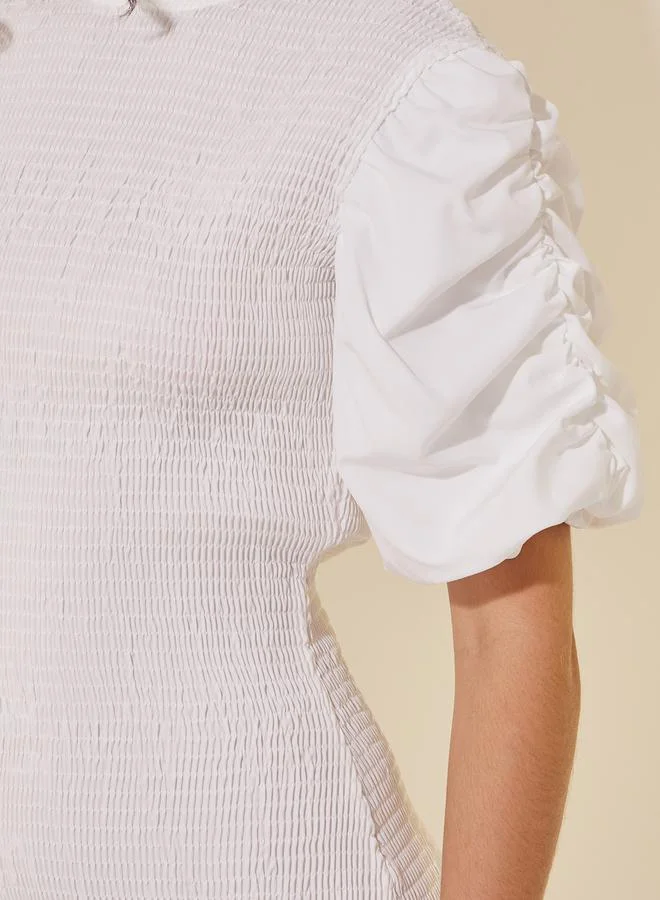 Take Two Smocked Puff-Sleeve Dress