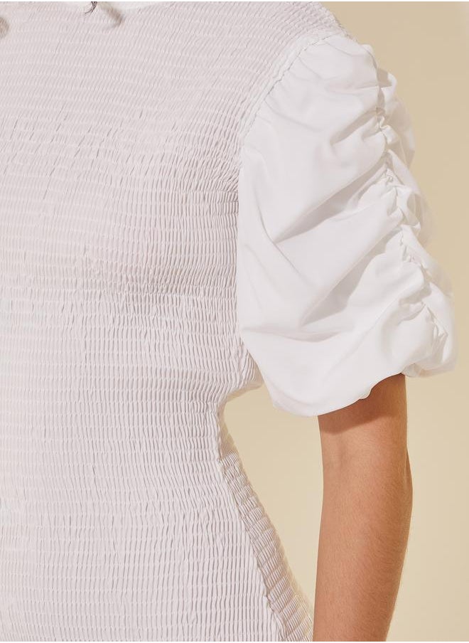 Take Two Smocked Puff-Sleeve Dress  - Image 4