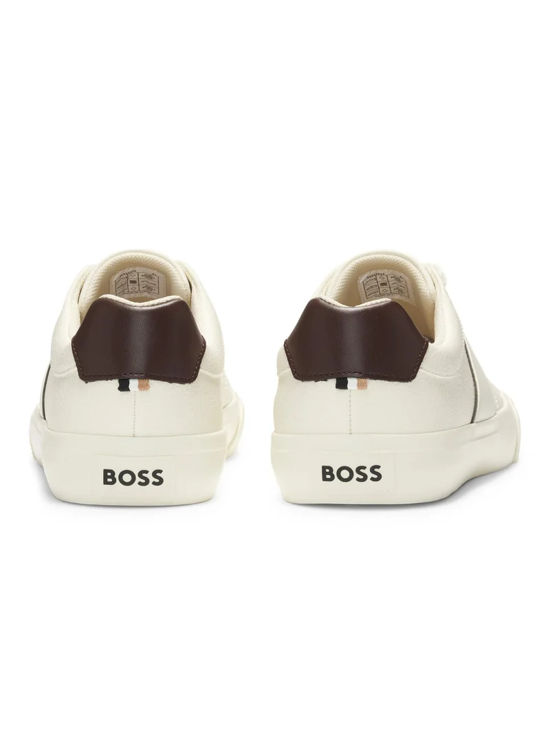 BOSS Faux-leather trainers with plain and grained textures