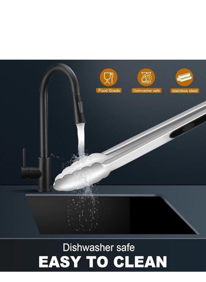 Kitchen Tongs - Heavy Duty Food Tongs, Ergonomic Grip,Superior Stainless Steel and Non-Slip Heat Resistant handle - Perfect for Cooking, Salad, Grilling, Barbecue,Dishwasher safe - Image 3