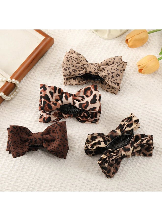 Auseibeely 4 Pcs Leopard Print Bow Claws Clips for Women - Decorative Bowknot Hair Clips for Ponytails/Half-Updo/Bun, Cheetah Elegant Polyester Bow Hair Clips - Christmas Stocking Stuffers - Image 3