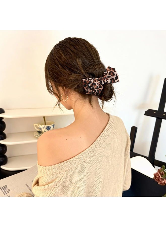 Auseibeely 4 Pcs Leopard Print Bow Claws Clips for Women - Decorative Bowknot Hair Clips for Ponytails/Half-Updo/Bun, Cheetah Elegant Polyester Bow Hair Clips - Christmas Stocking Stuffers - Image 4