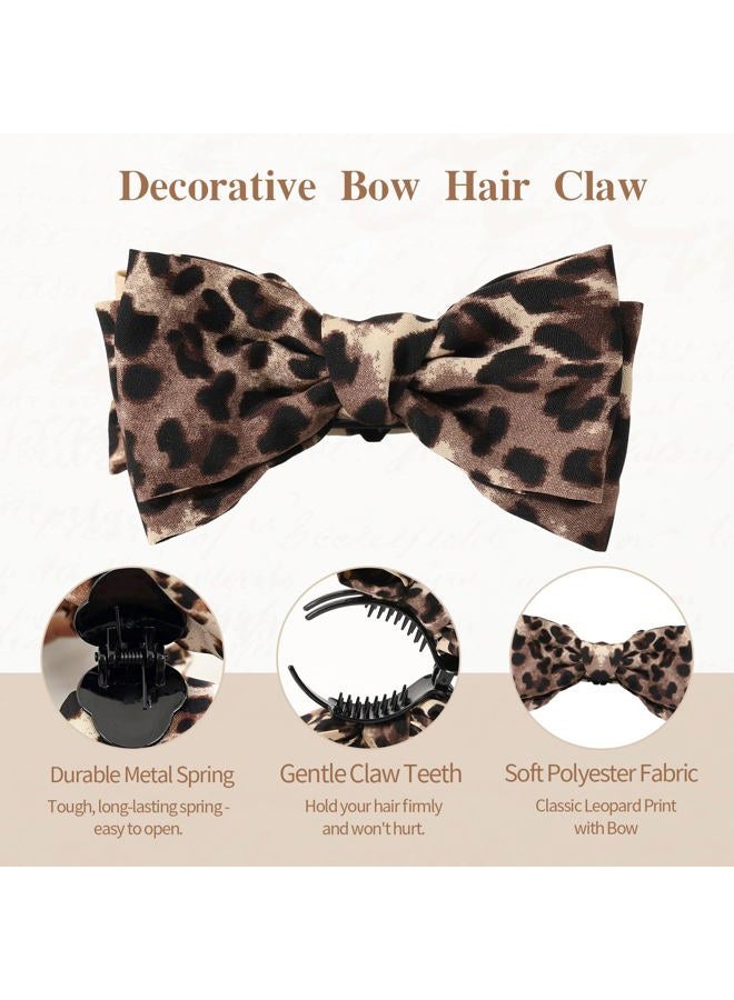 Auseibeely 4 Pcs Leopard Print Bow Claws Clips for Women - Decorative Bowknot Hair Clips for Ponytails/Half-Updo/Bun, Cheetah Elegant Polyester Bow Hair Clips - Christmas Stocking Stuffers - Image 5