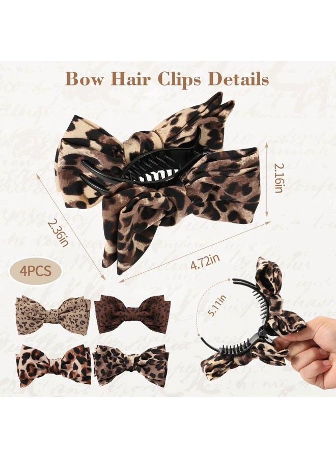Auseibeely 4 Pcs Leopard Print Bow Claws Clips for Women - Decorative Bowknot Hair Clips for Ponytails/Half-Updo/Bun, Cheetah Elegant Polyester Bow Hair Clips - Christmas Stocking Stuffers - Image 2