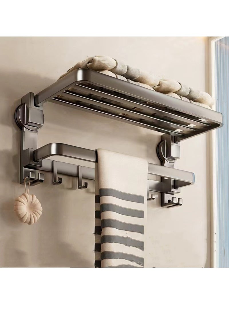 Kutis 1-Piece Bathroom Shelf Wall Mounted Suction Cup Storage Rack Multifunctional Towel Rack Aluminum Grey 60x22x21 cm - Image 1