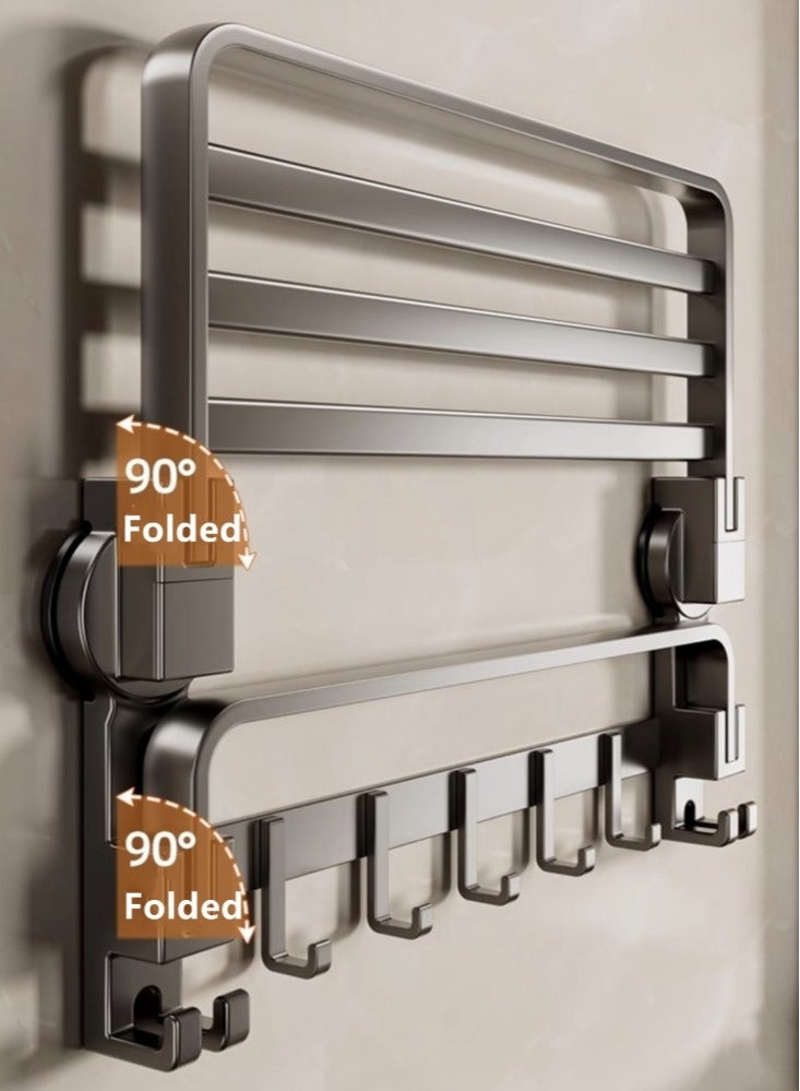 Kutis 1-Piece Bathroom Shelf Wall Mounted Suction Cup Storage Rack Multifunctional Towel Rack Aluminum Grey 60x22x21 cm - Image 3