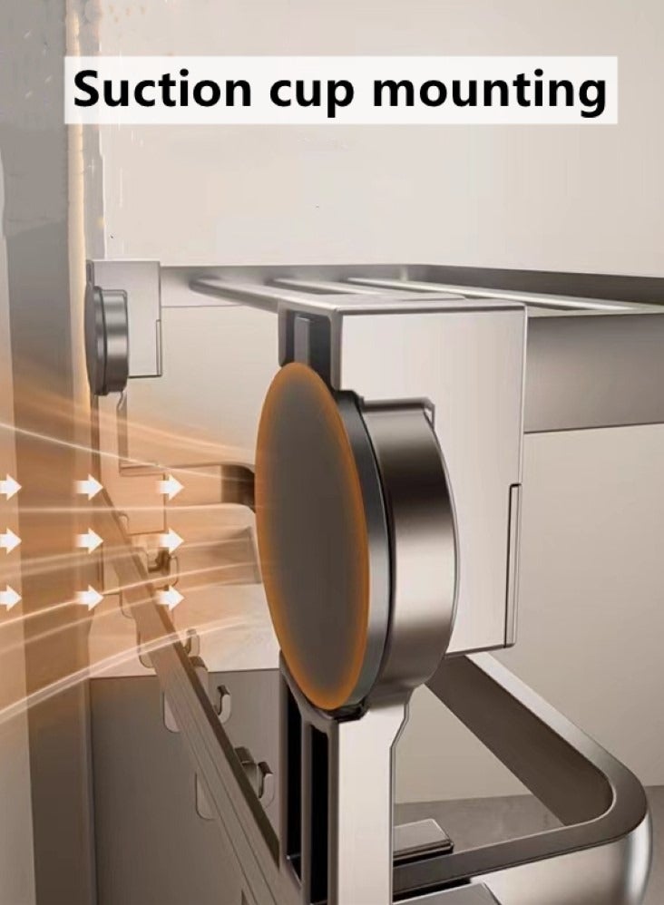 Kutis 1-Piece Bathroom Shelf Wall Mounted Suction Cup Storage Rack Multifunctional Towel Rack Aluminum Grey 60x22x21 cm - Image 2