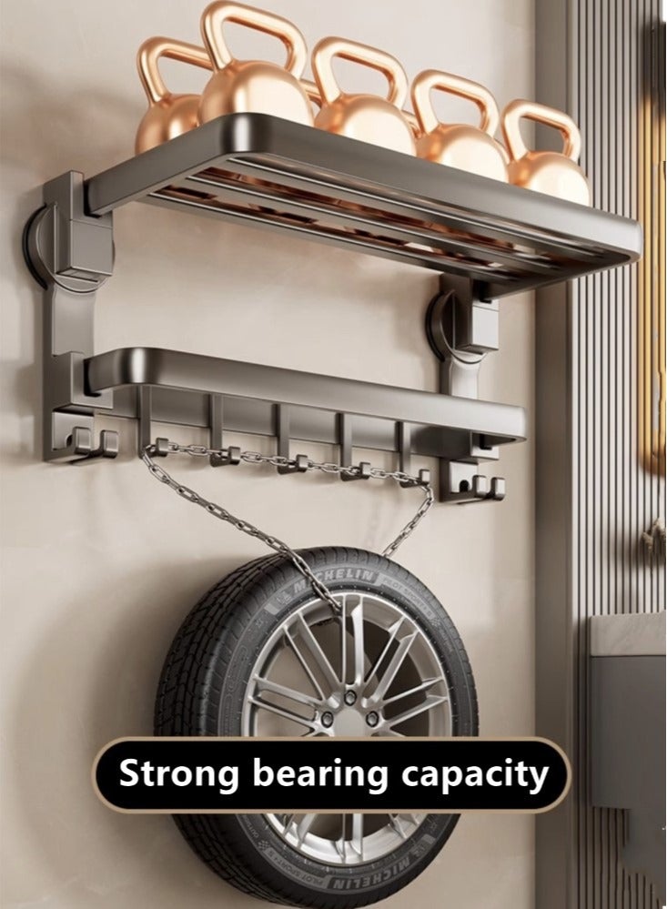 Kutis 1-Piece Bathroom Shelf Wall Mounted Suction Cup Storage Rack Multifunctional Towel Rack Aluminum Grey 60x22x21 cm - Image 5