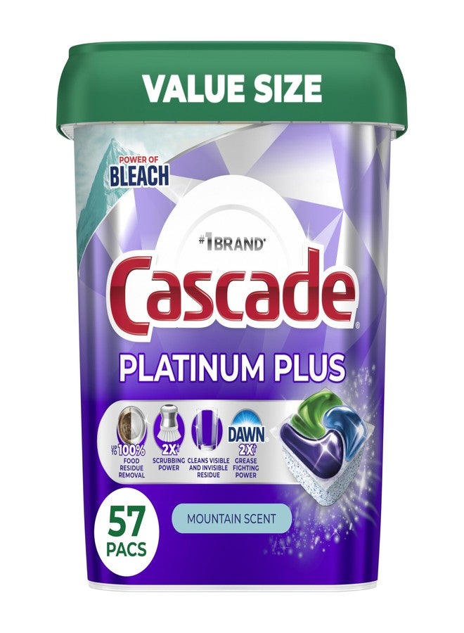 Cascade Platinum Plus Dishwasher Pods, Dishwasher Detergent, Dish Detergent Soap, Mountain, 57 Count - Image 1