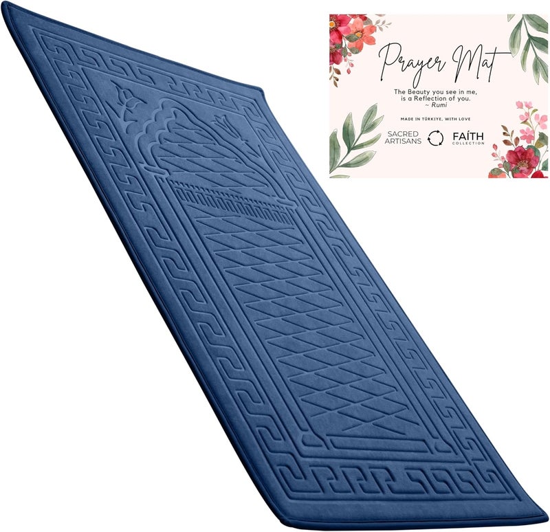 Sacred Artisans Padded Prayer Mat Thick with Soft Velvet Foam | Prayer Rug and Meditation Mat for Men Women Home Travel & Gift (Ocean Blue) - Image 1