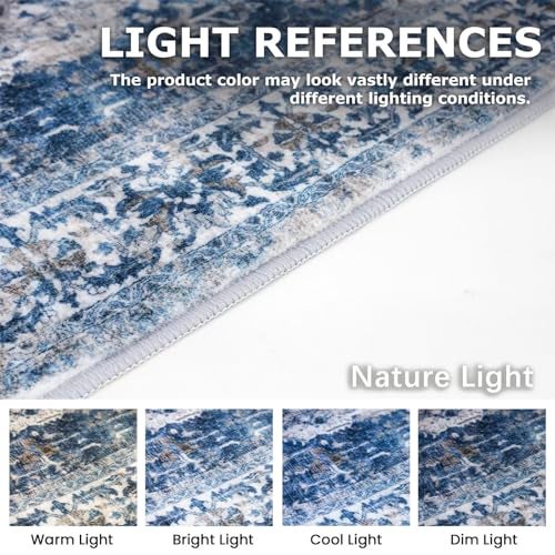 KOZYFLY Boho Area Rug 3x5 Ft Rugs for Entryway Washable Entry Rug Non Slip Door Mat Indoor Entrance Blue Printed Faux Wool Vintage Kitchen Rug Throw Rugs for Entrance Kitchen Living Room - Image 3