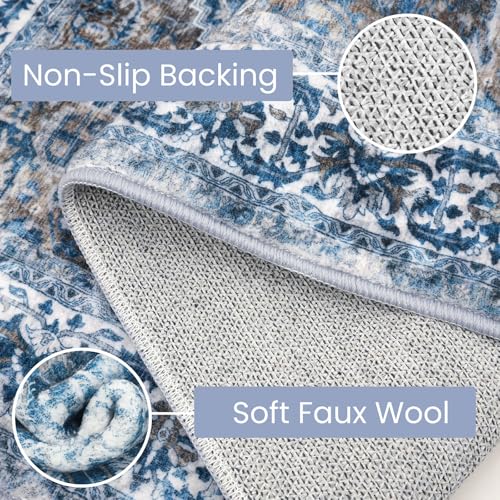 KOZYFLY Boho Area Rug 3x5 Ft Rugs for Entryway Washable Entry Rug Non Slip Door Mat Indoor Entrance Blue Printed Faux Wool Vintage Kitchen Rug Throw Rugs for Entrance Kitchen Living Room - Image 4