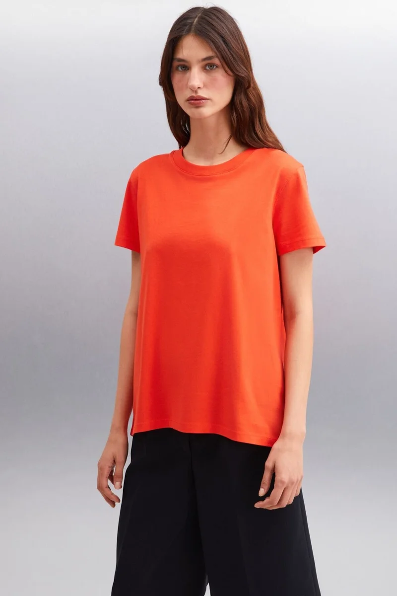GRIMELANGE Samantha Women's Comfort Fit 100% Organic Cotton Basic Knitted Red T-shirt