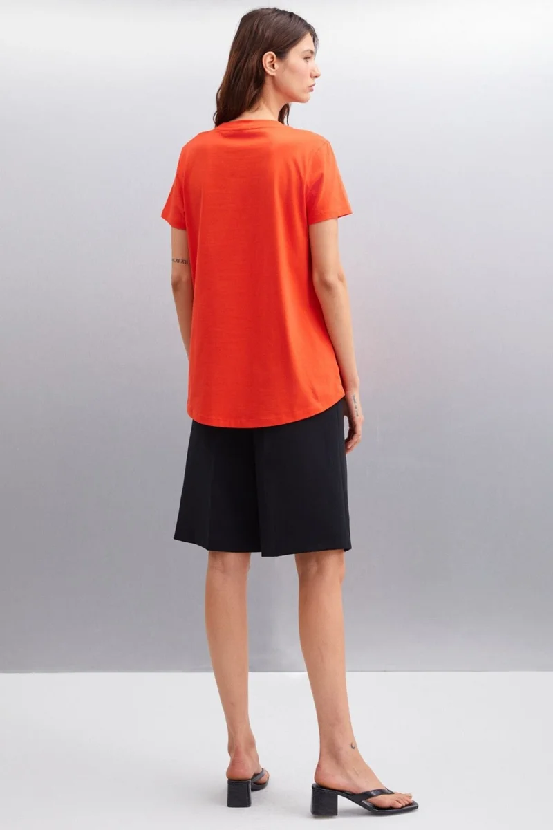 GRIMELANGE Samantha Women's Comfort Fit 100% Organic Cotton Basic Knitted Red T-shirt