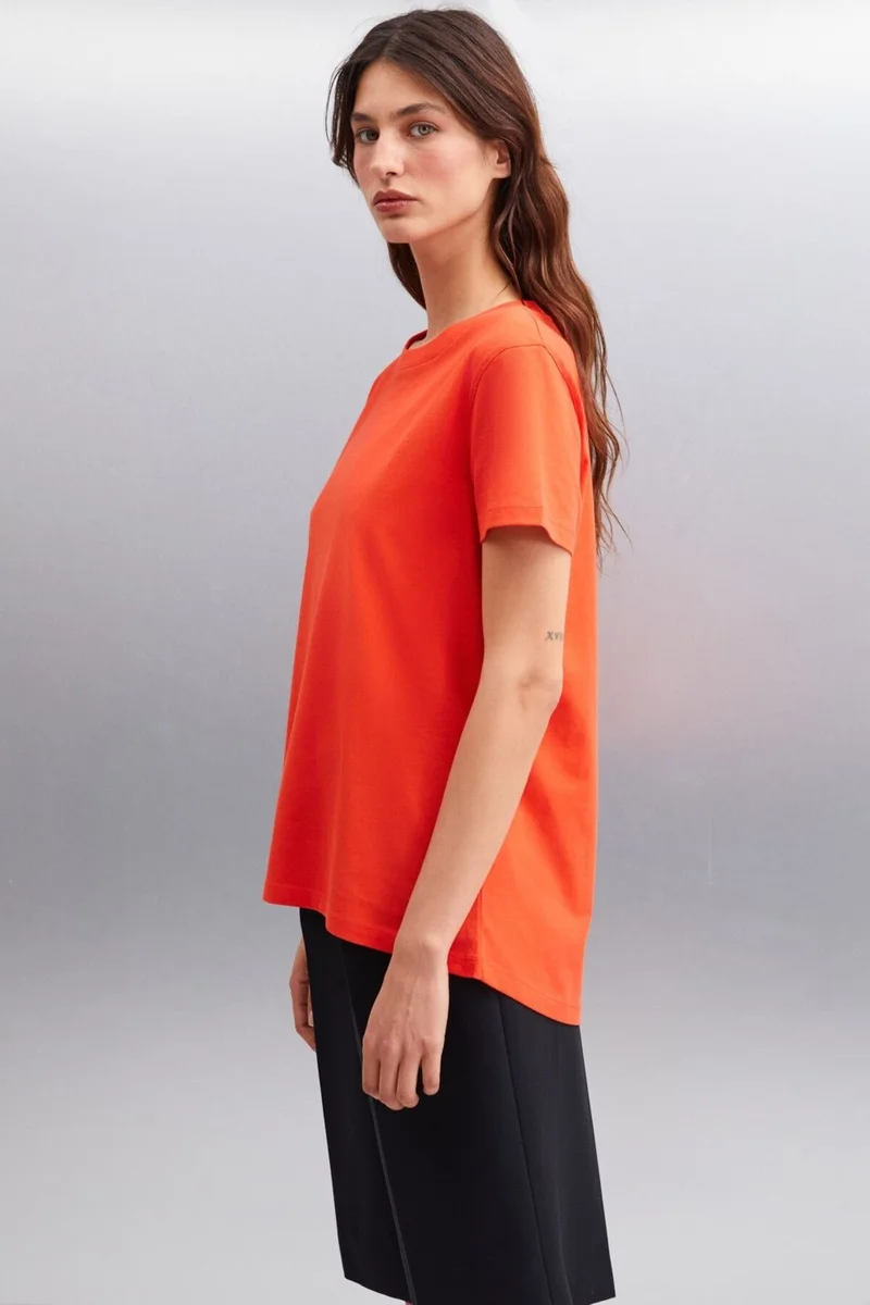 GRIMELANGE Samantha Women's Comfort Fit 100% Organic Cotton Basic Knitted Red T-shirt